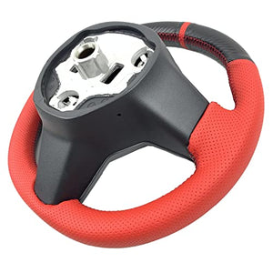 Hand-Stitched Steering Wheel Wrap for Tesla Model 3/Tesla Model Y 2017 2018 2019 2020 2021 Interior Steering Wheel Protection Skin Cover Accessories (Red Perforated Leather+Matte Black Carbon Fiber)