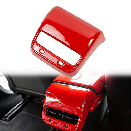 Car Rear Armrest Box Air Conditioning Vent Outlet Cover Trim Frame for Tesla Model 3 Carbon Fiber ABS Accessories Decoration(Red)