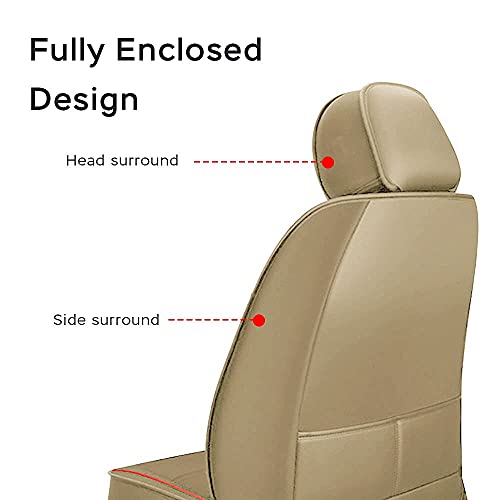 Front & Rear Seat Covers with Headrest Backrest Cushions for Chevy Chevrolet Bolt EV EUV Car Seat Cover Luxury PU Leather Comfortable Wear Resistant Beige