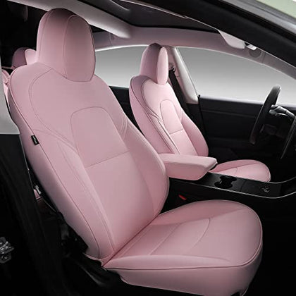 Tesla Model 3 Car Seat Cover Full Set PU Leather Car Seats Protection for Tesla Model 3 2017 2018 2019 2020 2021 2022(Pink-PU,Model 3(12 Pcs))