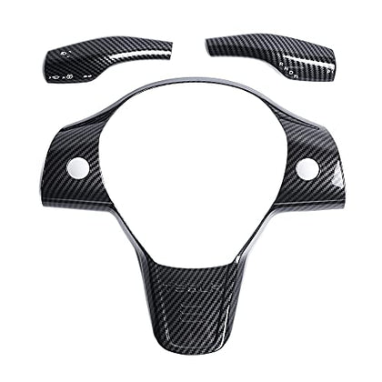 Tesla Model 3 & Model Y Steering Wheel Cover Combo With Gear Shift Covers，Steering Wheel Accessories Carbon Fiber Style Cover Gear Shift Covers Carbon Fiber Inner Decoration for Tesla Model 3 Model Y