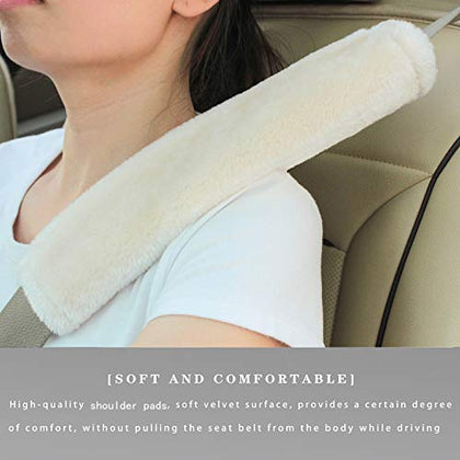 Soft Faux Sheepskin Seat Belt Shoulder Pad for a More Comfortable Driving, Compatible with Adults Youth Kids - Car, Truck, SUV, Airplane,Carmera Backpack Straps 2 Packs Beige