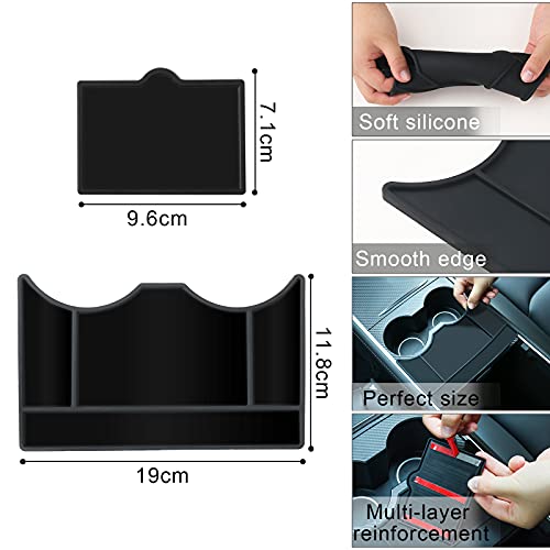 Tesla Model Y Model 3 Center Console Key Card Holder Black Soft Silicone Mat Front Console Anti-Slip Card