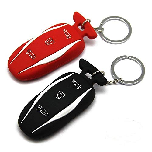 2 Packs Silicone Tesla key fob cover Car Key Fob Case Holder for Tesla Model S/Model 3 (Red+Black)