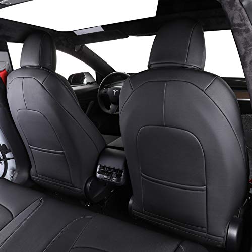 Custom Fit Full Set Car Seat Covers for Select Tesla Model S 2016 2017 2018 2019 2020 2021,Rear Seat with 3 Build in Headrests - Leatherette (Black)