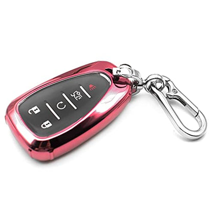 Fit for 2021 2020 2019 Chevrolet Chevy Camaro Malibu Spark Blazer Bolt EV Equinox Trax TPU Key Fob Remote Cover Case Shell Glove Pouch Holder Protector Keyless Entry Sleeve Accessory, Pink