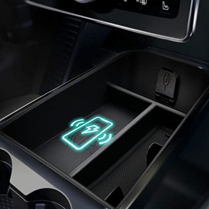 Ford Mustang Mach-E 2021 2022 Center Console Organizer Tray organizer Wireless charging Mach-E 2021+ Mustang Accessories Armrest Console Insert Box ABS Secondary Storage with Anti-Dust Mats