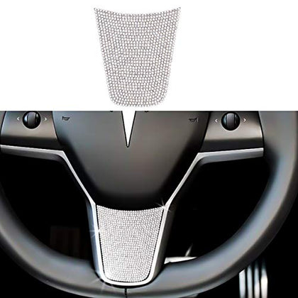 Steering Wheel Unique Crystal Badge Emblem Bling Decal Decoration Cover Sticker Trim for Tesla model 3