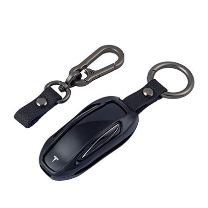 Premium Compatible with Tesla Key Fob Cover for Model X - Aircraft Aluminum Flip Key Protection Case with Leather Keychain - Keyfob Holder Fits for Tesla (Model X, Red)