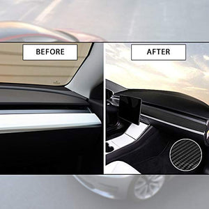 Tesla Model 3 & Model Y Glossy Carbon Fiber Pattern Dash Panel Cover Instrument Trim - 1 Piece Dashboard