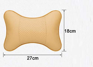 Car Neck Pillows Both Side Pu Leather 2pieces Pack Headrest Fit for Most Cars Filled Fiber Universal Car Pillow (Beige)