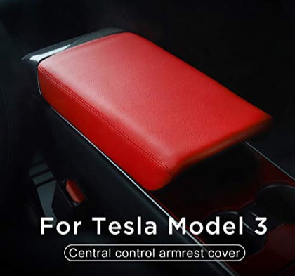 Tesla Model 3 & Y Red Leather Armrest Cover