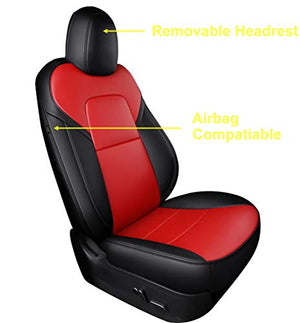 Seat Cover Fit for Tesla Model Y 2020 2021 Airbag Compatible Synthetic Leather Car Seat Cushion Protector All Weather Water-Proof Customized (Black & Red)