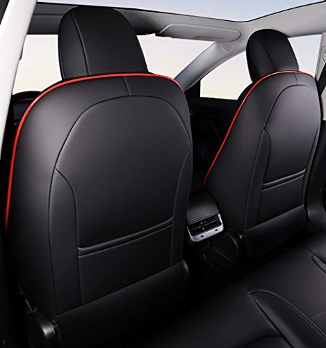 Custom Fit Full Set Leather Seat Covers for Tesla Model 3 (Black/Red)
