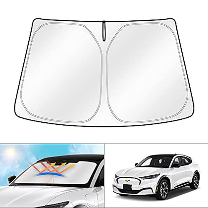 Custom Fit for Windshield Sun Shade 2021 2022 Ford Mustang Mach-e Foldable Car Front Window Sunshade Accessories Sun Visor Protector Reflective Cover Block UV Rays & Sun Heat