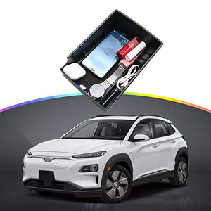 Center Console Organizer Customized for 2018 2019 2020 Kona EV Insert ABS Black Materials Tray Armrest Box Glove Secondary Storage Box with Coin and Glass Holder (Blue)