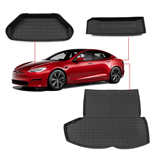 All Weather TPE  Cargo Liners(Front Trunk Mat & Rear Storage Mats) for 2021-2022+ Tesla Model S (Set of 3 Mats)