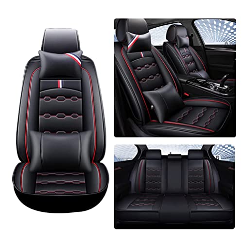 Front & Rear Seat Covers with Headrest Backrest Cushions for Chevy Chevrolet Bolt EV EUV Car Seat Cover Luxury PU Leather Breathable Comfortable Black×Red
