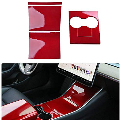 Tesla Model 3 Center Console Wrap Glossy Red ABS Console Cover Interior Decoration Wrap Kit- Easy to Install- Tesla Model 3 Accessories 4Piece/Set