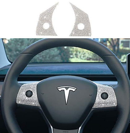 Steering Wheel Control Panel Crystal Bling Decal Decoration Cover Sticker Trim for Tesla model 3
