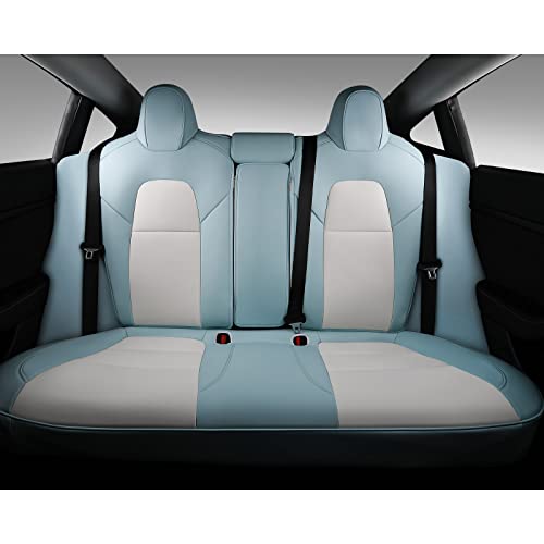 PU Leather Seat Covers Full Set for Tesla Model 3(Eggshell Blue+White-PU,Model 3(12 Pcs))