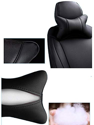 Car Neck Pillows Both Side Pu Leather 2pieces Pack Headrest Fit for Most Cars Filled Fiber Universal Car Pillow (Black)