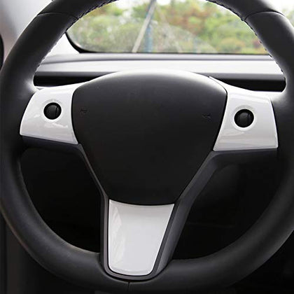 Steering Wheel Wrap Kit for Tesla Model 3 & Y Steering Wheel Protector Decoration White 3 Pcs
