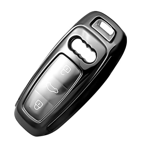Premium Soft TPU Key Case Cover Compatible with A3 A6 A7 A8 E-Tron S3 S6 RS6 S7 RS7 Q7 SQ7 Q8 SQ8 3 4 Button Keyless Entry Remote Control Accessories (Black)