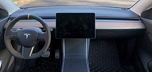 Custom Fit Carbon Fiber Weaving Leather Dashboard Cover Center Console Cover Dash Mat Protector Sunshield Cover [Black] for 2020-2022 Tesla Model Y SUV