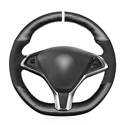 Matte Carbon Fiber + Suede Car Steering Wheel Cover for Tesla Model S 2012-2021 / Model X 2016-2020