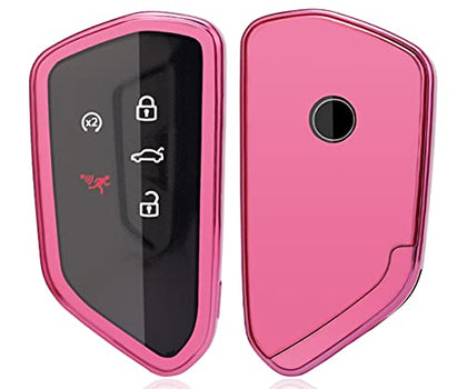 Soft TPU Protector Key Fob Cover Case fit for VW ID4 MK8 Golf GTI Skoda Octavia Keyless Entry Key Fob(Pink)