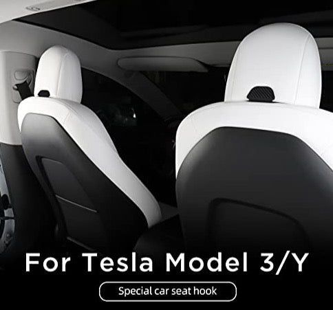 Front Seat Headrest Storage Hooks for Tesla Model 3 & Y (Gray Suede)