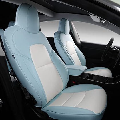 PU Leather Seat Covers Full Set for Tesla Model 3(Eggshell Blue+White-PU,Model 3(12 Pcs))