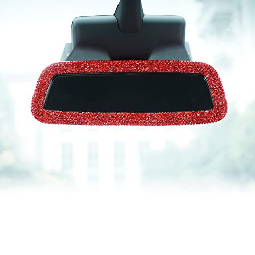 Bling Crystal Red Rear View Mirror Cover for Tesla Model S, 3, X, & Y