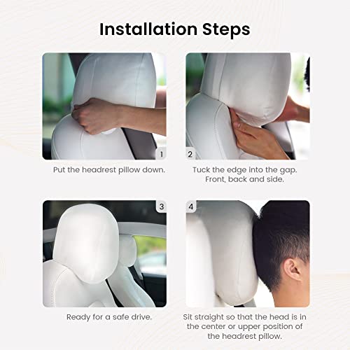 Uniquely Designed Headrest Pillow with Head and Spine Cushion for Tesla Model 3 & Y (White-1 Piece)