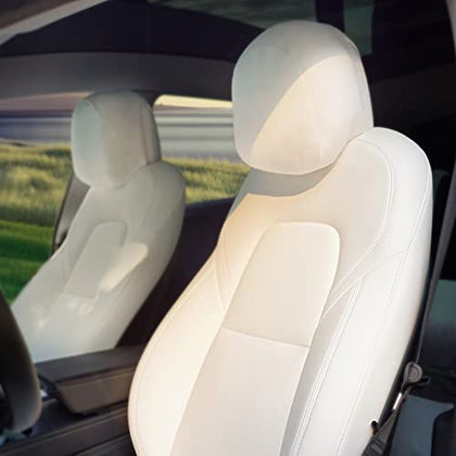 Uniquely Designed Headrest Pillow with Head and Spine Cushion for Tesla Model 3 & Y (White-1 Piece)
