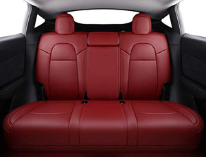 All Weather Synthetic Leather Comfortable Seat Covers for 2020-2022 Tesla Model Y (Wine Red)