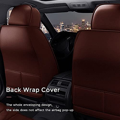 Front & Rear Seat Covers with Headrest Backrest Cushions for Chevy Chevrolet Bolt EV EUV Car Seat Cover Luxury PU Leather Comfortable Wear Resistant Brown
