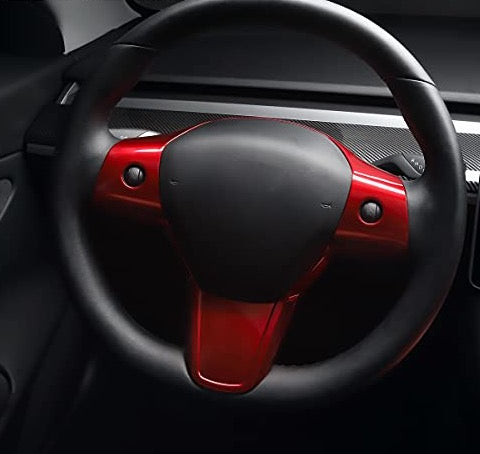 Steering Wheel Frame/Trim for 2017-2022 Tesla Model 3 & Y (Red)