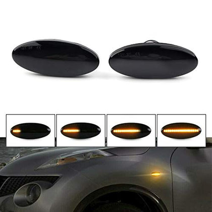 Car Auto Sequential Turn Signal Indicators Side Marker Light Compatible with Nissan Cube, Juke, Leaf, Micra K12 / K13, Note E11, Qashqai J10, X-Trail T31, Black Lens