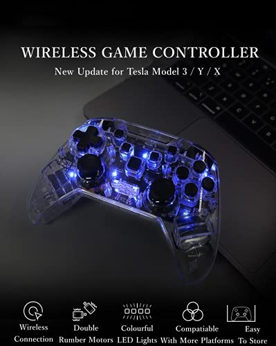 2021-2022 New Updated Tesla Game Controller, Wireless PC Game Controller Compatible with Tesla Model 3 / Y / S, PC, Switch, Steam, Tesla Screen Controller With Dual-Vibration, 8 Semi-Transparent LED Backlight