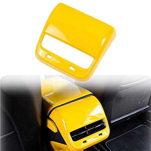 Car Rear Armrest Box Air Conditioning Vent Outlet Cover Trim Frame for Tesla Model 3 Carbon Fiber ABS Accessories Decoration(Yellow)