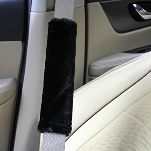 Soft Faux Sheepskin Seat Belt Shoulder Pad for a More Comfortable Driving, Compatible with Adults Youth Kids - Car, Truck, SUV, Airplane,Carmera Backpack Straps 2 Packs Black