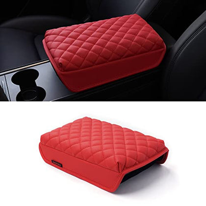 Red High Quality Vegan Leather Soft Armrest Cover for Tesla Model 3 & Y