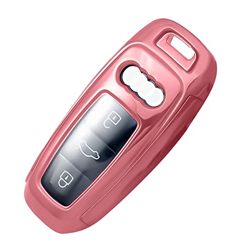 Premium Soft TPU Key Case Cover Compatible with A3 A6 A7 A8 E-Tron S3 S6 RS6 S7 RS7 Q7 SQ7 Q8 SQ8 3 4 Button Keyless Entry Remote Control Accessories (Pink)