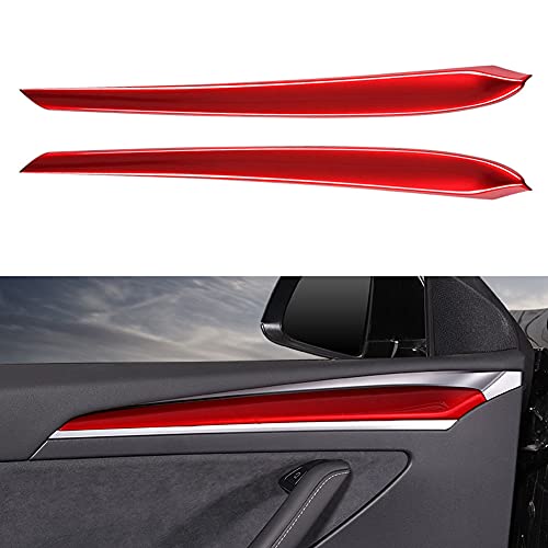 2Pcs ABS Bright Red Inner Front Door Panel Armrest Cover Trim Interior Decoration Compatible with Latest 2021-2022+ Tesla Model 3