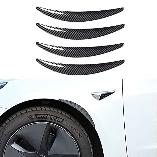 ABS Carbon Fiber Wheel Fender Flares Mud Flaps Splash Guards Arch Lip Exterior Accessories Compatible with Tesla Model 3 2017-2022 (4 Piece Set)