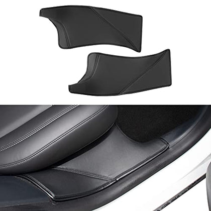 Rear Door Entry Black Leather Protector Mats/Liners for 2020-2022 Tesla Model Y