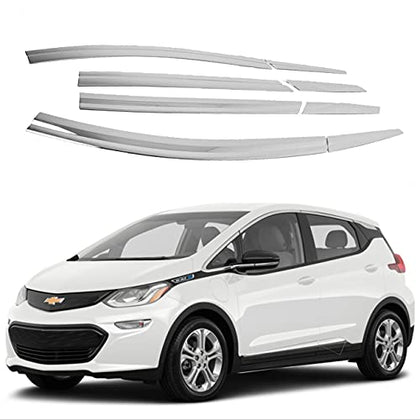 Side Window Vent Visor 8 Piece Set for Chevrolet Bolt Ev 2017 2018 2019 2020 2021 / Safe RAIN Out-Channel Guard Deflector(Chrome)