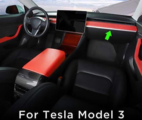 Alcantara Red Dashboard Cap for 2017-2022 Tesla Model 3 & Y (2 Piece Set)
